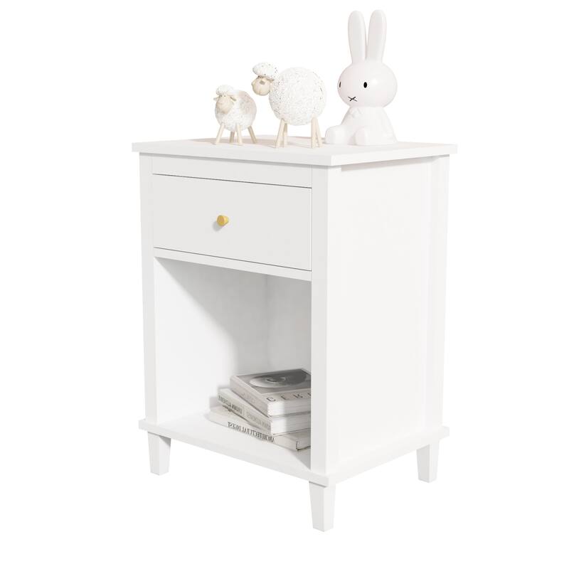 Wooden Bedside Table with One Drawer and Storage Shelf, Coffee Table Bedside Table with Solid Wood Frame