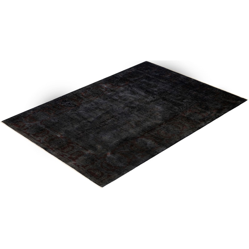 Overton Hand Knotted Wool Vintage Inspired Modern Contemporary Overdyed Black Area Rug - 6' 0" x 8' 8"