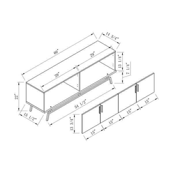 Adela Modern 60-inch Metal Base 4-Door Cabinet TV Stand