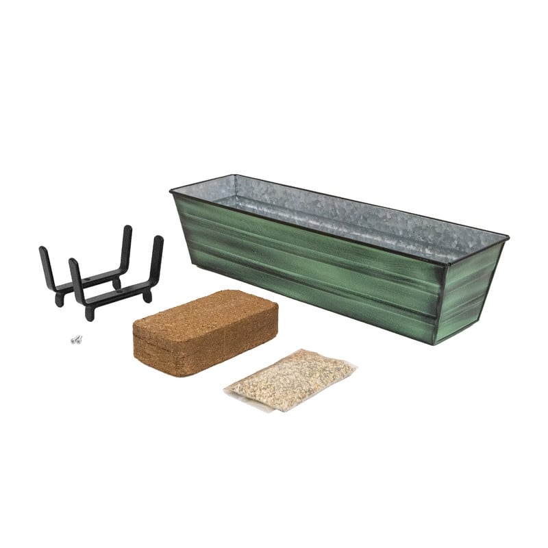 Achla Designs 22"W Galvanized Steel/Wrought Iron Bloom Box Garden Growing Kit With Brackets for 2 x 4 Railings - Green