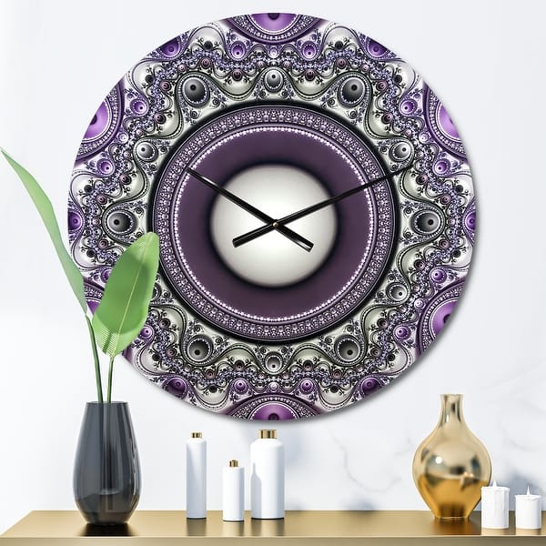 slide 2 of 9, Designart 'Purple Fractal Pattern with Circles' Oversized Modern Wall CLock
