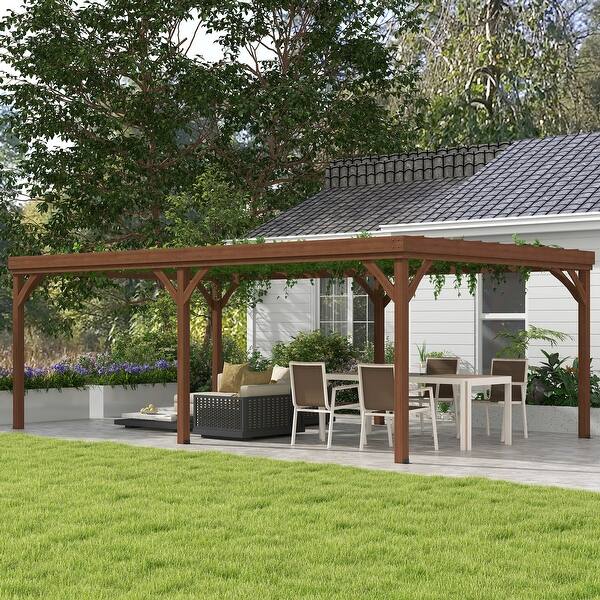 12' x 16' Outdoor Gazebo Wooden Grape pergola for Climbing Plant Support, Garden, Terrace, Backyard, Deck, Brown