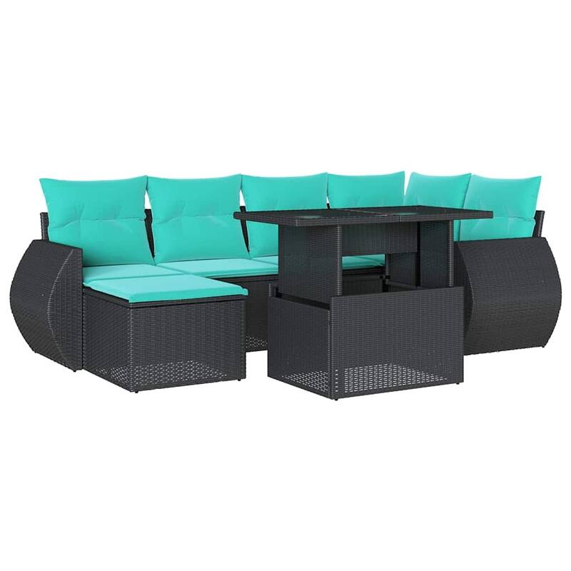 vidaXL Patio Sofa Set with Cushions and Table Outdoor 7 Piece Poly Rattan