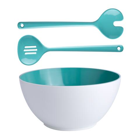 Summer Salad Bowl & Serve Cutlery - Aqua