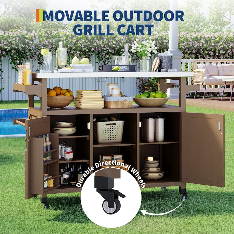 Outdoor Prep Table Grill Cart with Storage Cabinet for Patio BBQ