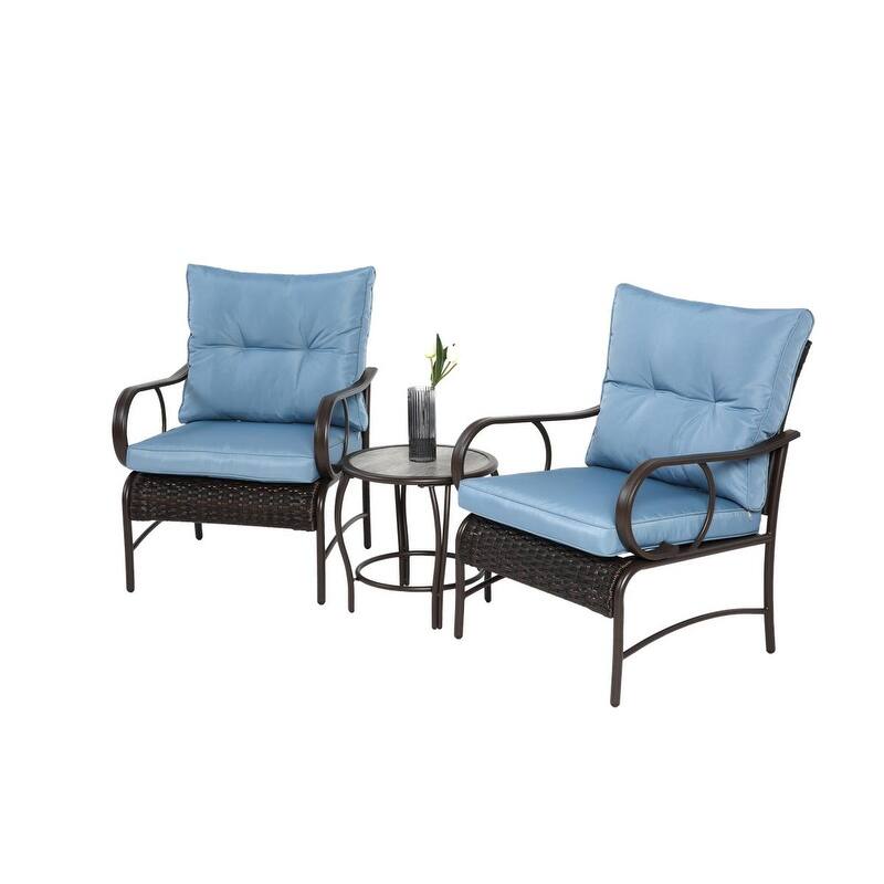 3 Pieces Patio Set, Outdoor Wicker Furniture Sets Modern Rattan Chair Conversation Sets with Coffee Table - N/A
