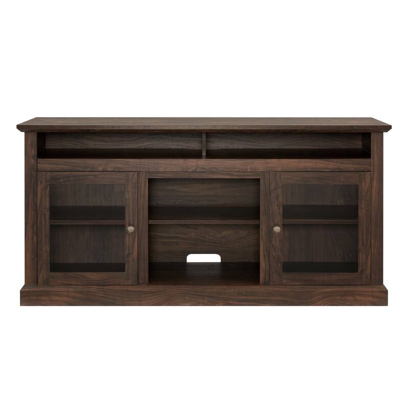 Contemporary TV Media Stand Modern Entertainment Console for TV Up to 65", Open and Closed Storage Space, Dark Walnut/Black