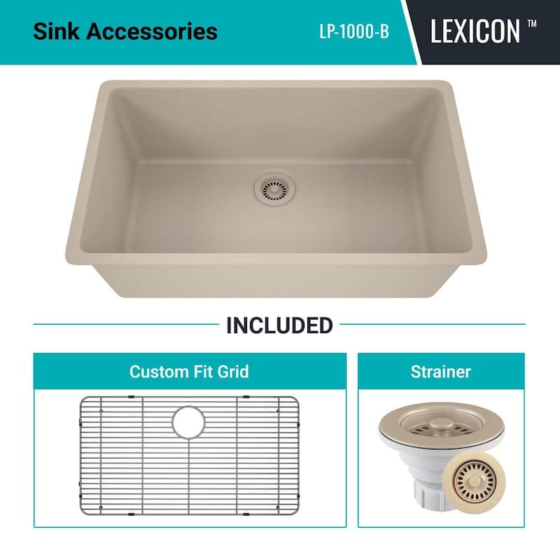 Lexicon Drop-In Quartz 32 Inch Single Bowl Kitchen Sink Kit - 32"x19"