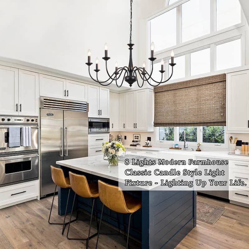 35.04" Wide 8-Light Traditional Industrial Chandelier, Candle Style Chandelier for Living Room Kitchen Island Dining Foyer