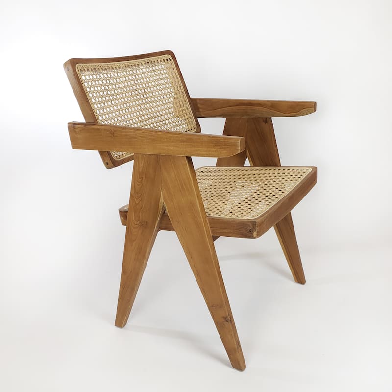 Nacum Stained Teak Wood and Natural Rattan Modern Armchair - Natural