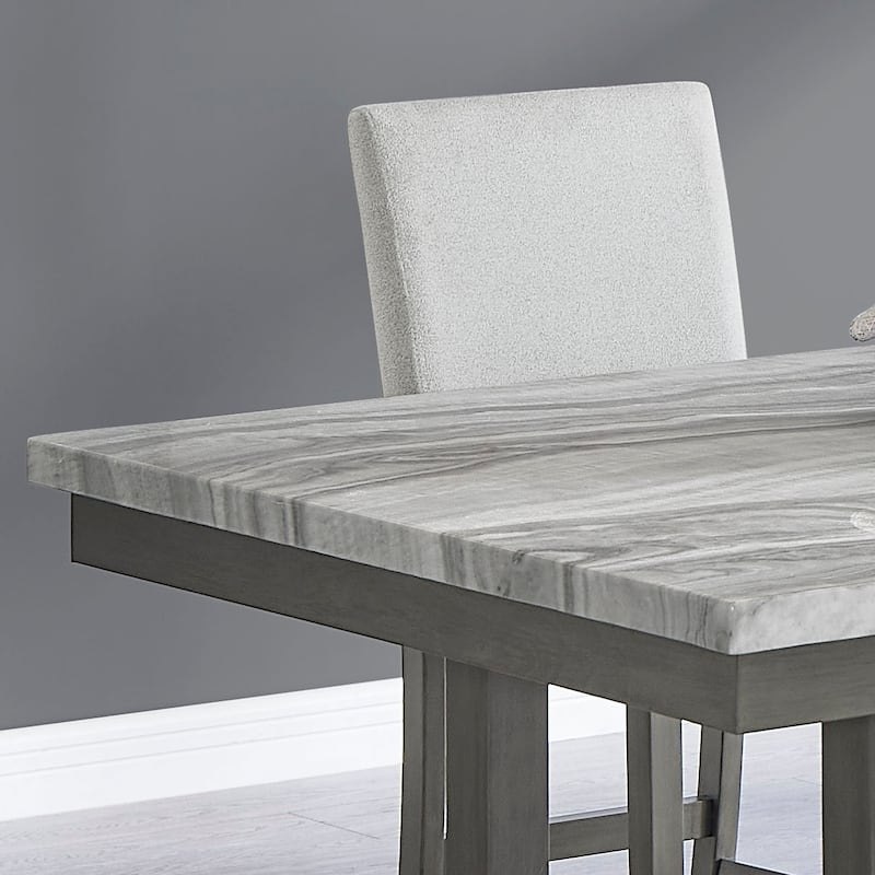 Selena 60" Rectangular Gray Faux Marble Counter Height Table with Storage Shelf & Gray Wood Legs