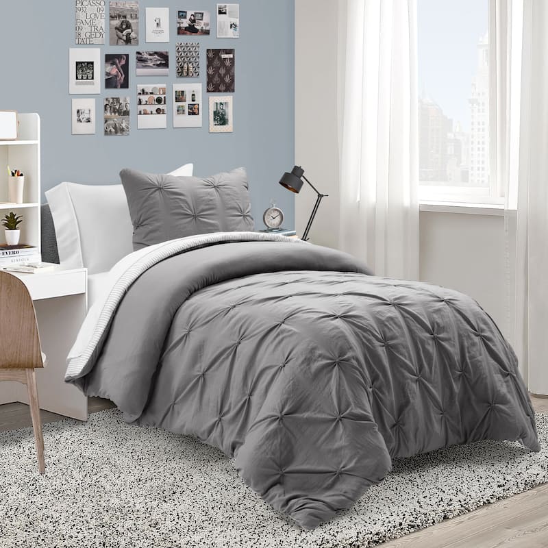 Lush Decor Ravello Pintuck BIAB Soft Reversible Printed Comforter With Sheet