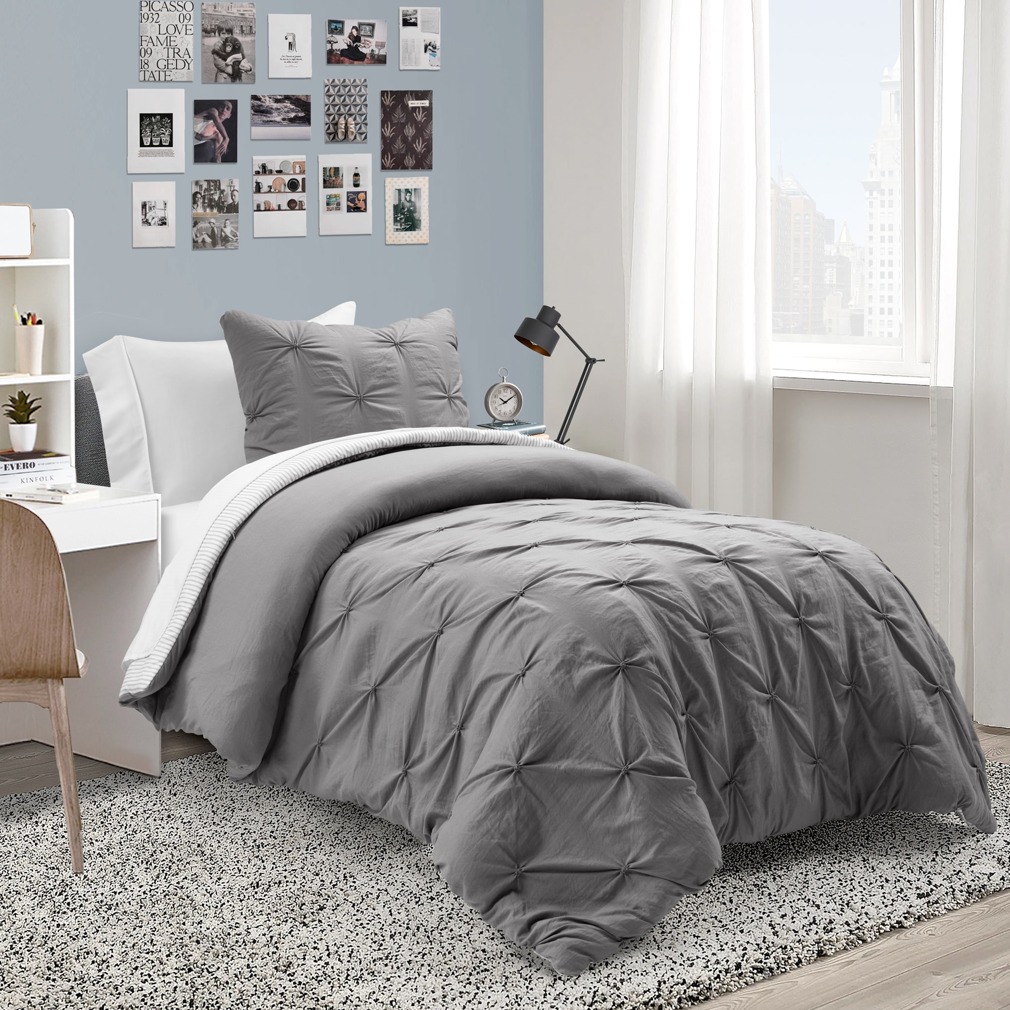 Lush Decor Ravello Pintuck BIAB Soft Reversible Printed Comforter With Sheet