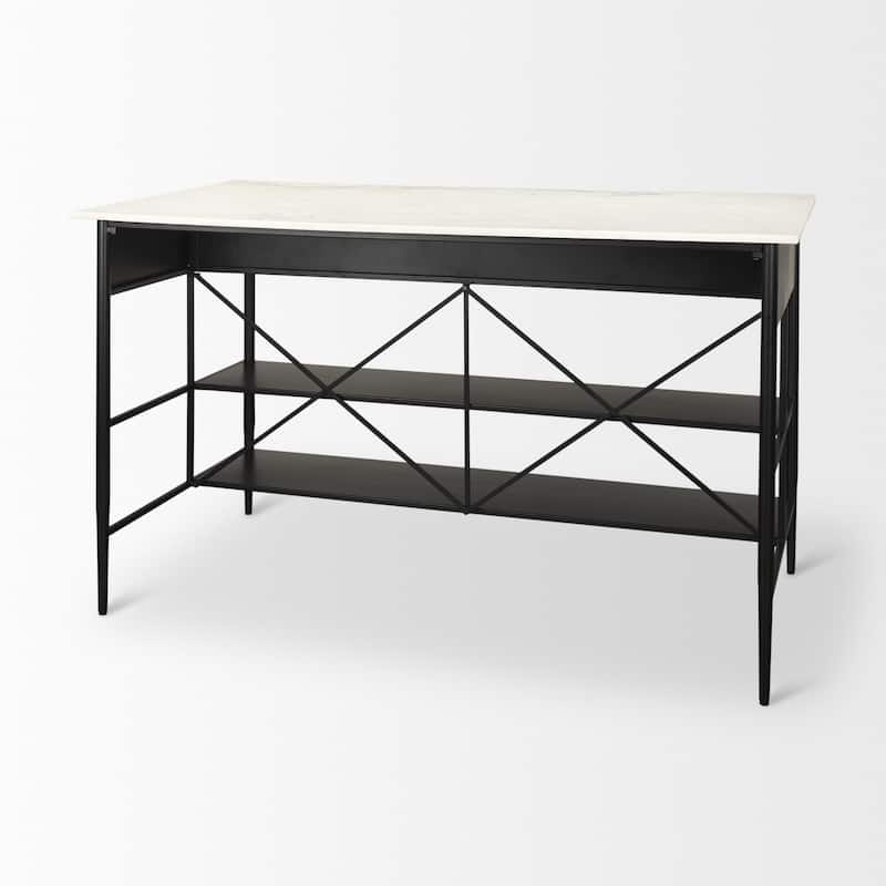 Amika White Solid Marble Top with Black Metal Base Kitchen Island