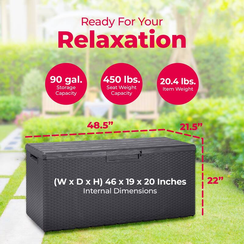 Toomax Portofino Large 90 Gallon Plastic Outdoor Storage Backyard Deck Box, Gray - 22