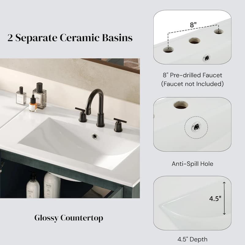 Christopher Knight Home - 30" Vintage Bathroom Vanity with Ceramic Sink & Adjustable Storage Shelves