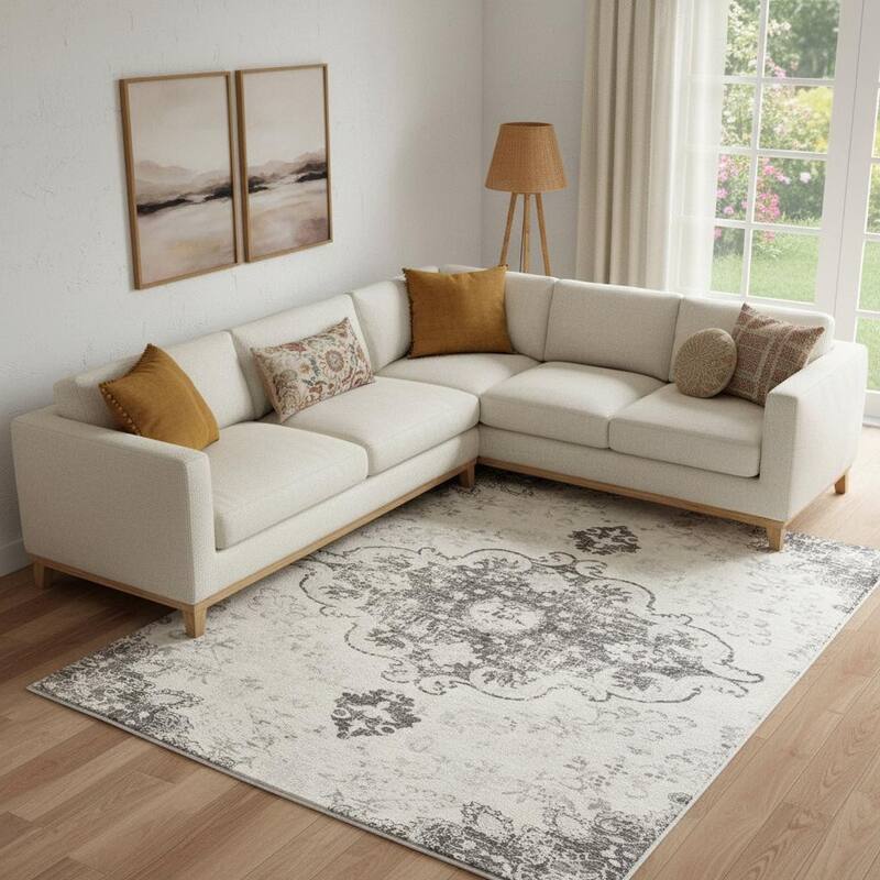 HomeRoots Medallion Traditional Rectangle Area Rug - 6' X 9'