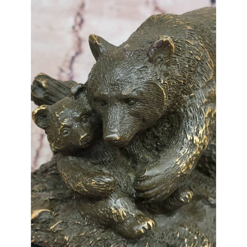 Bronze Bear And Cub Statue Realistic Wildlife Sculpture Decor