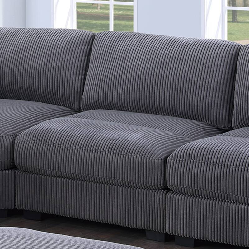 Gray Wide-Welt Corduroy Upholstered Modular Piece