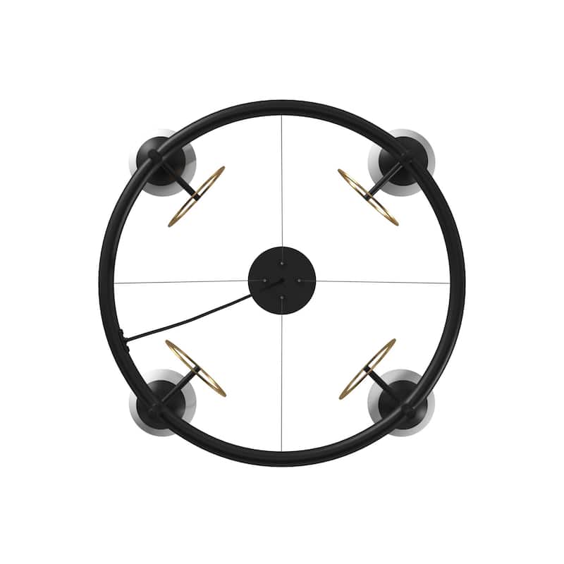 EVOLV Fusion Halo 4-Light Matte Black with Brass Ring Chandelier with Opal Glass