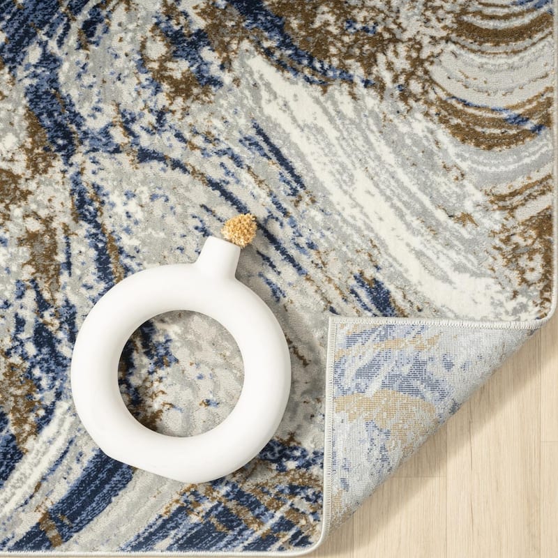 Luxe Weavers Marble Abstract Blue 2x3 Area Rug, Stain-Resistant Rug