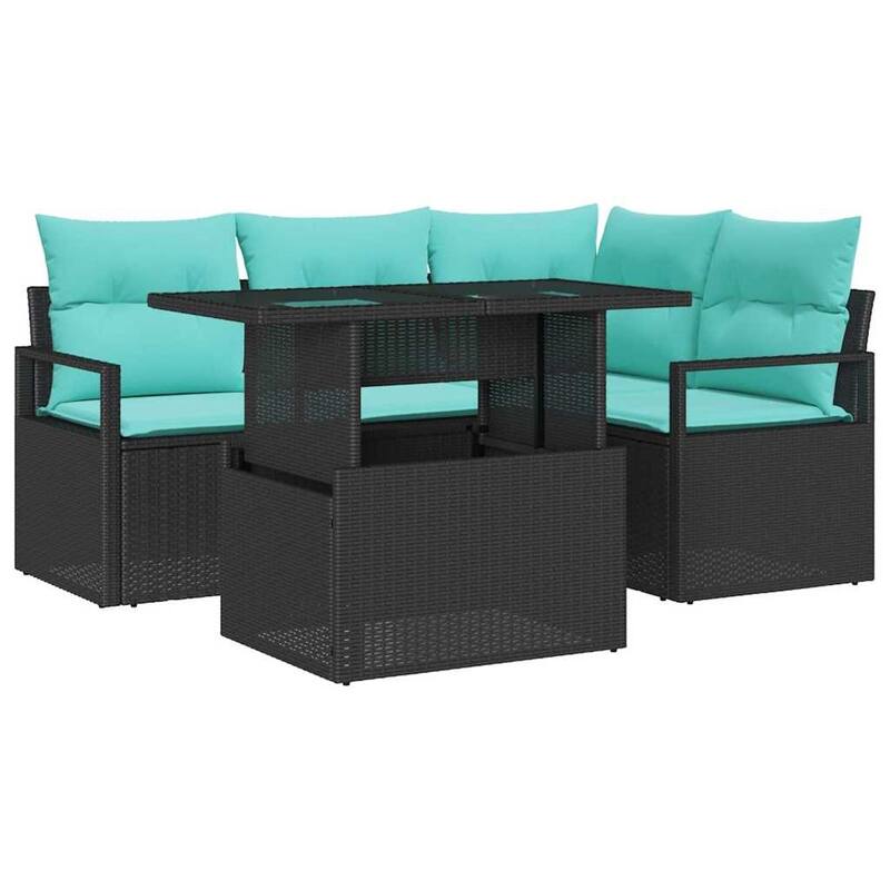 vidaXL 5 Piece Garden Sofa Set with Cushions Black Poly Rattan - 69.7×48×27.2