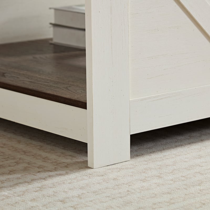Farmhouse Coffee Table 2-Tier Square Coffee Table with Semi-Open Storage Compartments and Waterproof Tabletop, for Living Room