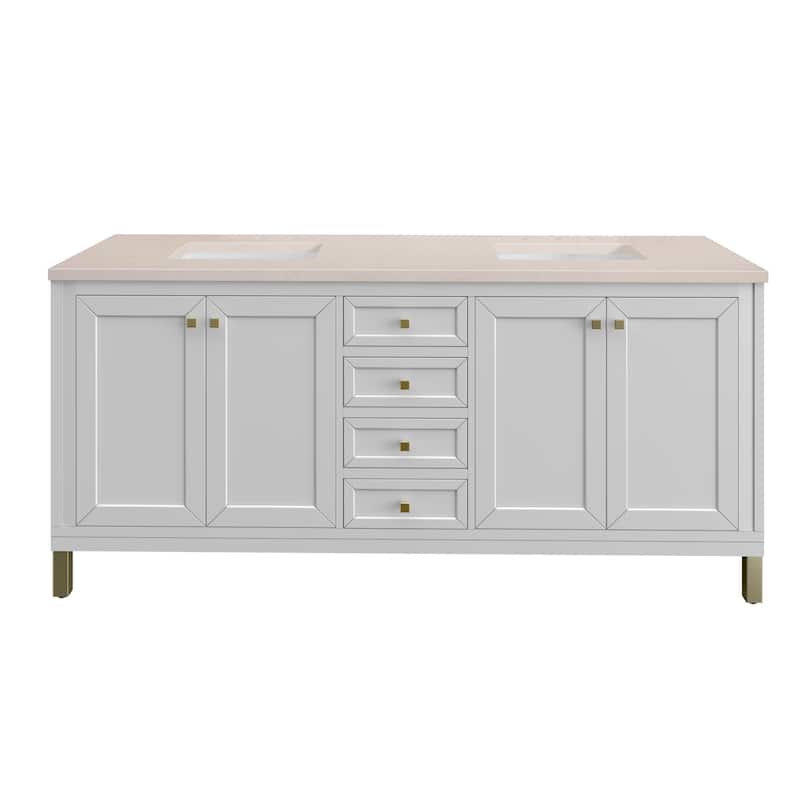 James Martin Vanities Chicago 72" Double Basin Hardwood Vanity Set - Glossy White - Painted