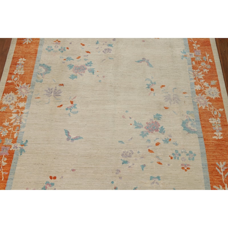 Vegetable Dye Floral Art Deco Turkish Area Rug Handmade Wool Carpet - 6'10"x 9'11"