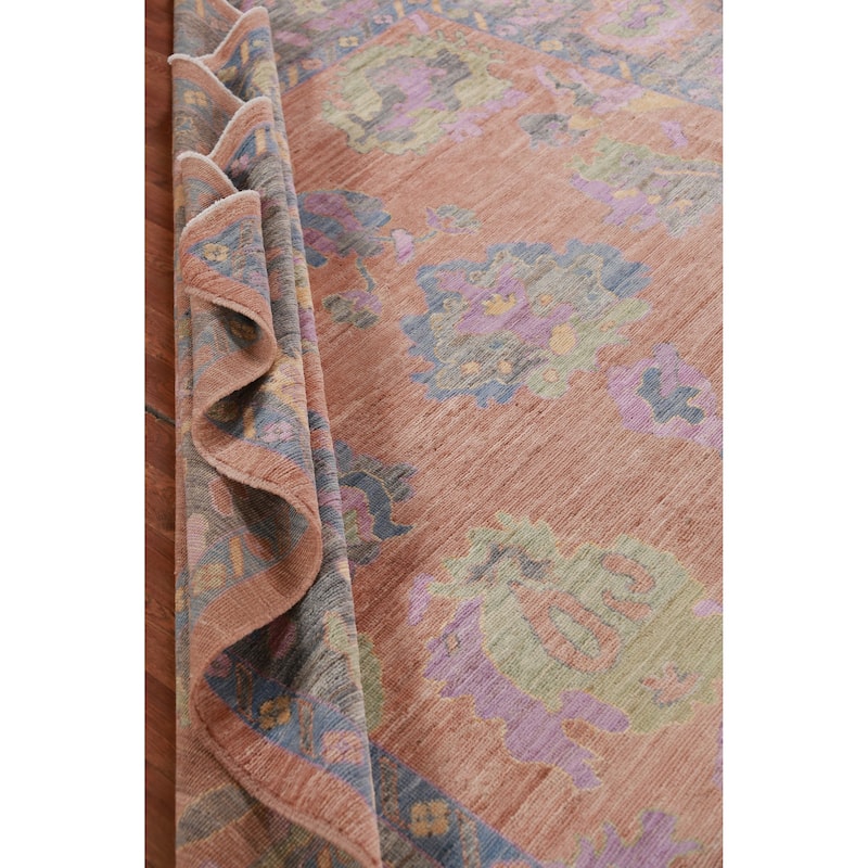 Hand Knotted Oriental 100% Wool Carpet Transitional All-Over Coral Oushak Area Rug - 10' 0'' X 8' 0''