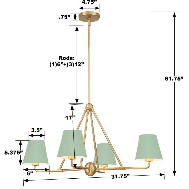 Xavier 4 Light Vibrant Gold and Green Chandelier - 31.75"W x 17"H x 31.75"D