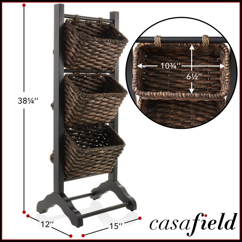 3Tier Floor Stand with Hyacinth Storage Basket Bins