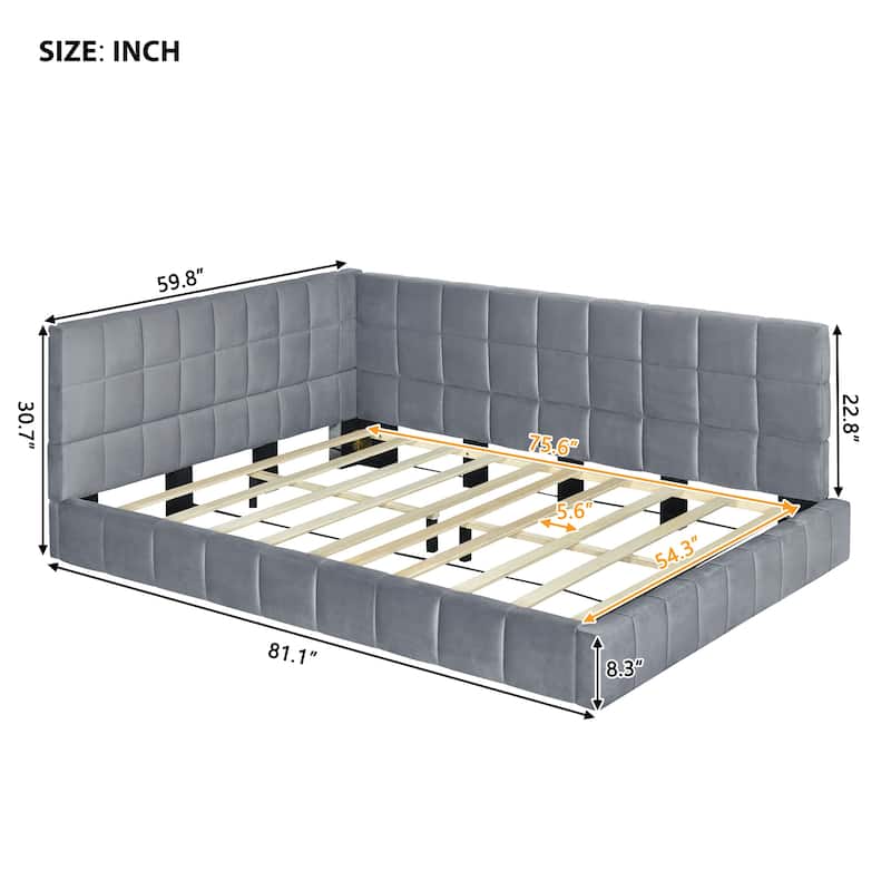 Full Size Upholstered Daybed/Sofa Bed Frame-Gray, Velvet