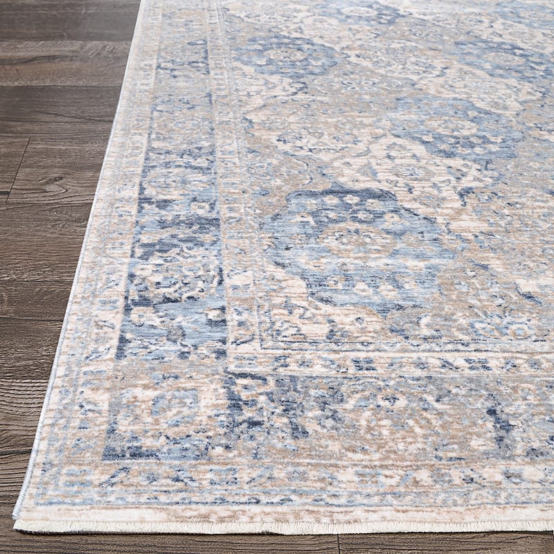 La Mode Floral Tile Beige- Gray Area Rug