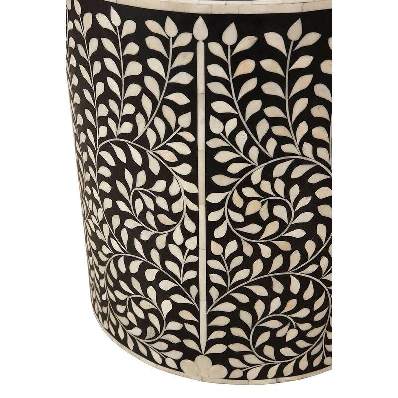 Furniture Classics Shell Bone Inlay Black Resin Ebony Side Table