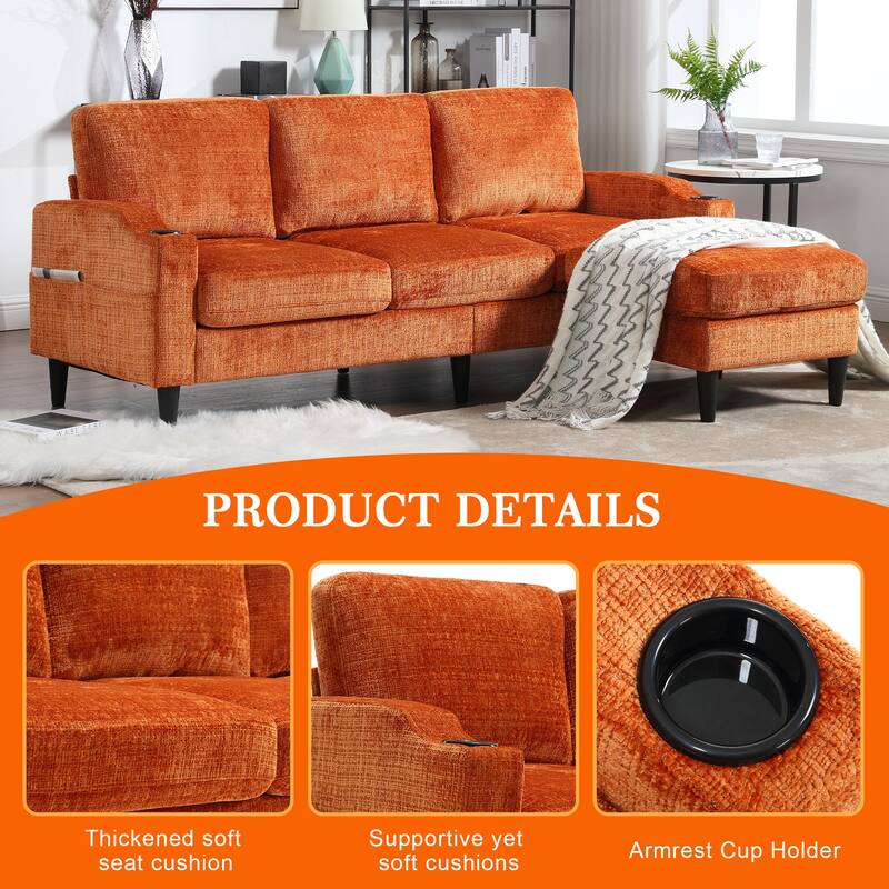 HOMEFUN Chenille Upholstered L-Shaped Living Room Sofa with Storage Ottoman