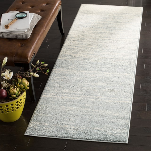 SAFAVIEH Adirondack Vera Modern Ombre Distressed Stripe Area Rug - 2'6" x 20' Runner - Slate/Cream