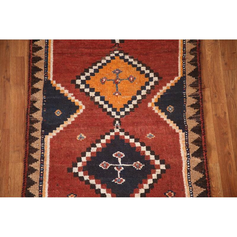 Orange Qashqai Persian Vintage Area Rug Handmade Wool Carpet - 3'3"x 6'1"