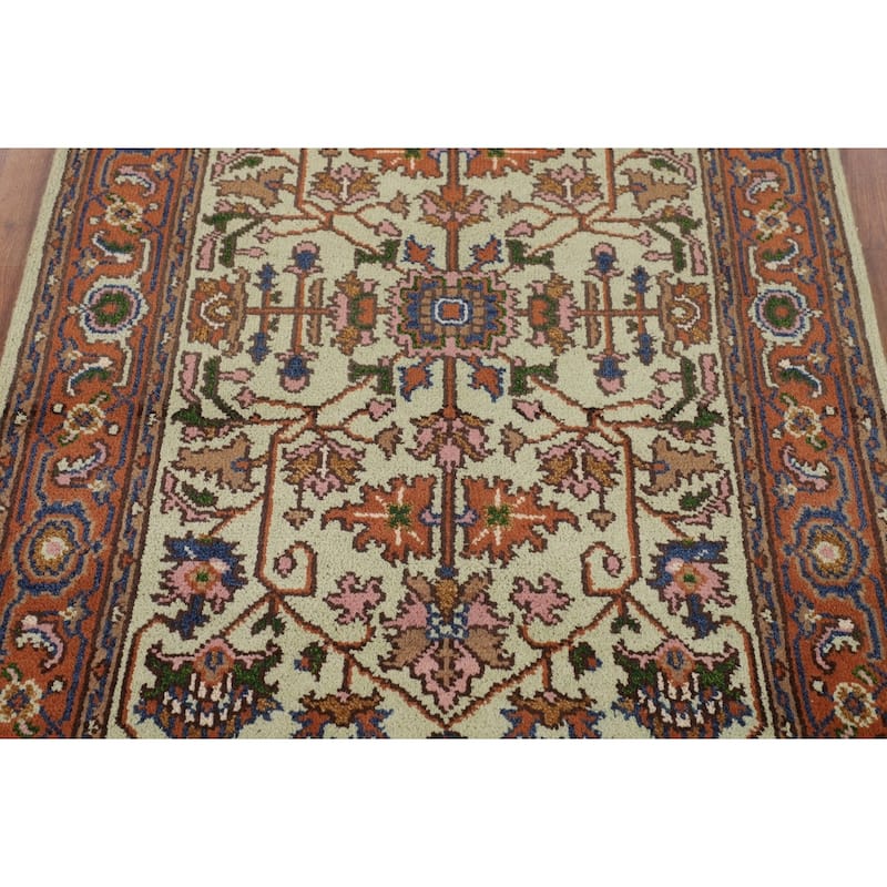 Light Green Heriz Serapi Indian Accent Rug Handmade Wool Carpet - 3'10" X 6'3"