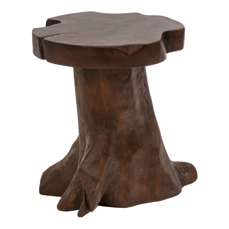 JONATHAN Y Amara Rustic Modern Handcrafted Live Edge Solid Teak Wood Stump Stool - Dark Brown