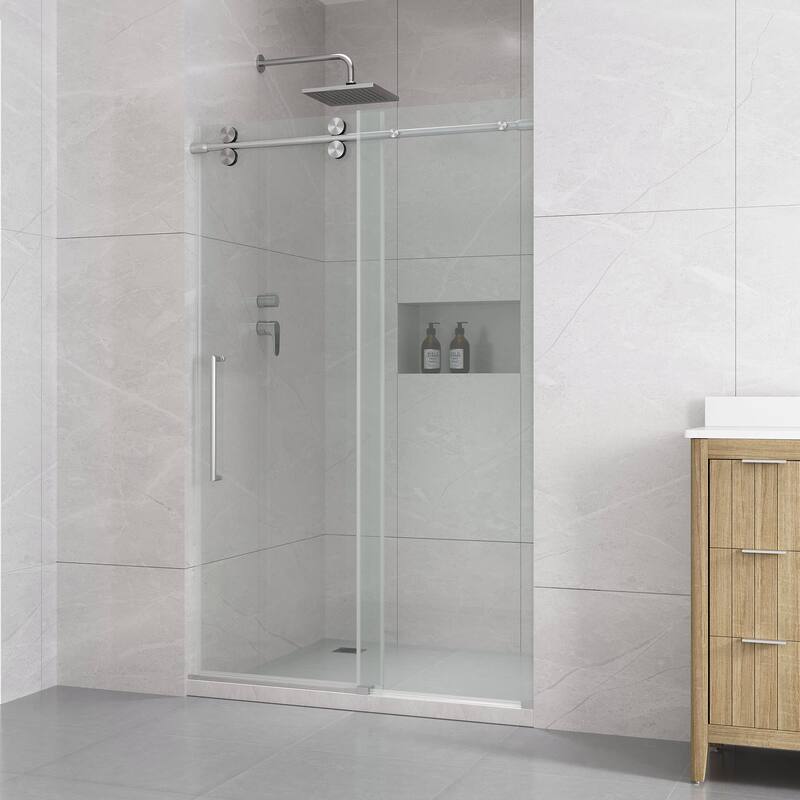 Ove Decors 15SGP-ORLA48 Reva 74" High x 48" Wide Sliding Frameless - Satin Nickel
