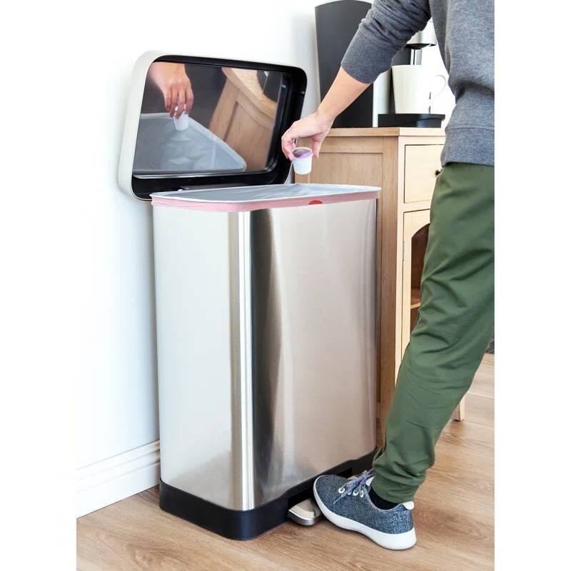 Silver Steel 20-Gallon Step-On Rectangular Kitchen Trash Can