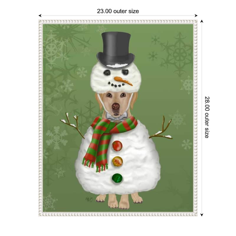 Yellow Labrador Snowman Costume by Fab Funky (23 x 28 in.), Framed Canvas Wall Art Print - Sylvie Beaded White