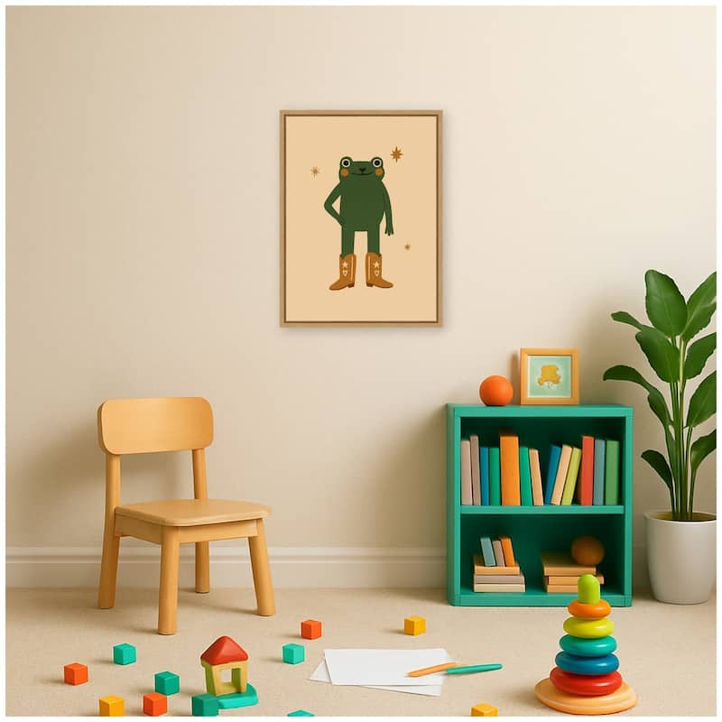 Kate and Laurel Frog in Cowboy Boots by Laura Moss Framed Canvas Wall Art Print