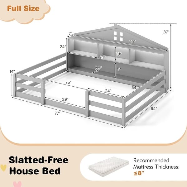 dimension image slide 0 of 4, Twin/Full Size Versatile 2-in-1 Montessori Floor Bed w/LED Light