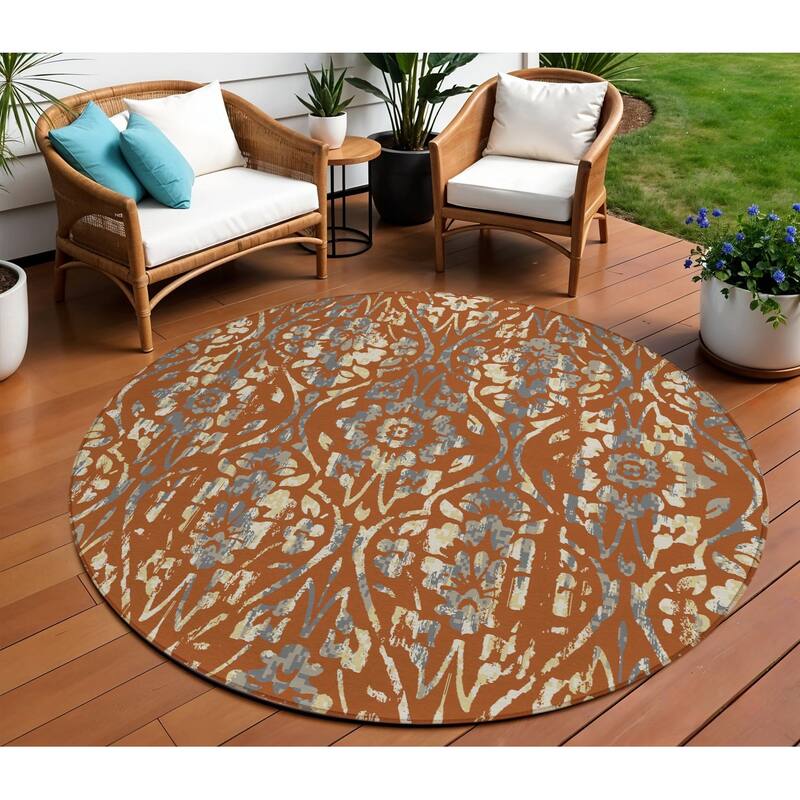 HomeRoots Floral Transitional Rectangle Outdoor Rug - 8' Round
