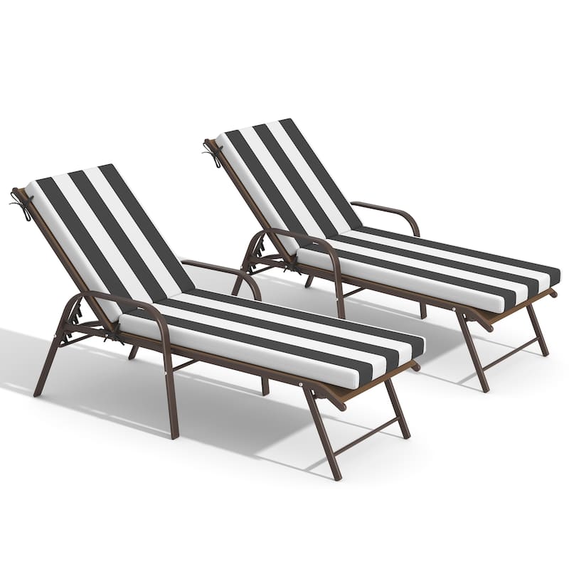 Pellebant Outdoor Adjustable Patio Chaise Lounge Chairs with Cushions - Chair-Brown&Cushion-BlackWhite