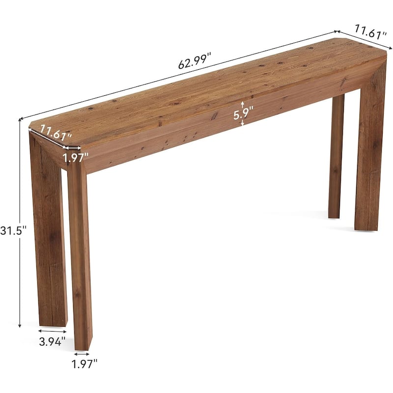 63" Farmhouse Solid Wood Console Table with Integrated Splayed Legs for Living Room, Entryway