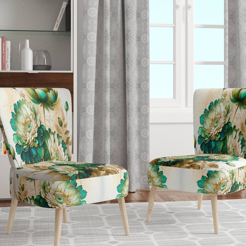 Designart "Green Blooming Daisy I" Upholstered Floral & Botanical Accent Chair and Traditional Arm Chair - Multiple Color - Side Chair