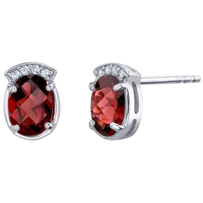 Sterling Silver 3ct Garnet Oval Stud Earrings